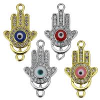 Brass Connector, Evil Eye Hamsa, plated & micro pave cubic zirconia & enamel & 1/1 loop Approx 1.5mm 