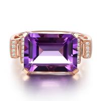 Cubic Zirconia Micro Pave Brass Finger Ring, with Crystal, rose gold color plated & micro pave cubic zirconia & for woman, purple 