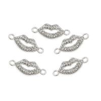Rhinestone Zinc Alloy Connector, Lip, platinum color plated, with rhinestone & 1/1 loop Approx 2mm, Approx 