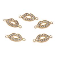 Rhinestone Zinc Alloy Connector, Lip, gold color plated, with rhinestone & 1/1 loop Approx 1mm, Approx 