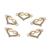 Rhinestone Zinc Alloy Connector, Heart, gold color plated, with rhinestone & 1/1 loop Approx 1.5mm, Approx 