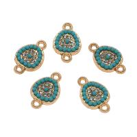 Resin Zinc Alloy Connector, with Resin, gold color plated, with rhinestone & 1/1 loop, turquoise blue Approx 1.5mm, Approx 