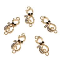 Animal Zinc Alloy Connector, Cat, gold color plated, with rhinestone & 1/1 loop Approx 1.5mm, Approx 