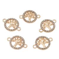 Rhinestone Zinc Alloy Connector, Tree, gold color plated, with rhinestone & 1/1 loop Approx 1.5mm, Approx 