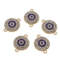 Rhinestone Zinc Alloy Connector, Flat Round, gold color plated, with rhinestone & 1/1 loop Approx 1mm, Approx 