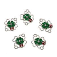 Zinc Alloy Clover Connector, Four Leaf Clover, platinum color plated, enamel & with rhinestone & 1/1 loop Approx 1.5mm, Approx 