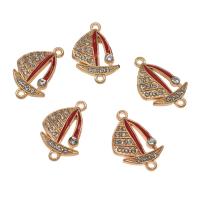 Rhinestone Zinc Alloy Connector, Sail Boat, gold color plated, enamel & with rhinestone & 1/1 loop Approx 1.5mm, Approx 