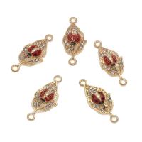 Enamel Zinc Alloy Connector, Leaf, gold color plated, with rhinestone & 1/1 loop, red Approx 1.5mm, Approx 