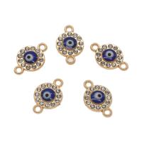 Enamel Zinc Alloy Connector, Flat Round, gold color plated, with rhinestone & 1/1 loop, blue Approx 1.5mm, Approx 