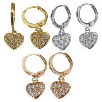 Brass Huggie Hoop Drop Earring, Heart, plated, micro pave cubic zirconia & for woman 23mm 