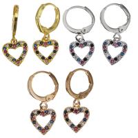 Brass Huggie Hoop Drop Earring, Heart, plated, micro pave cubic zirconia & for woman 25mm 