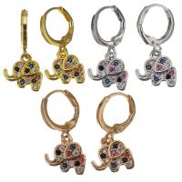 Brass Huggie Hoop Drop Earring, Elephant, plated, micro pave cubic zirconia & for woman 24mm 