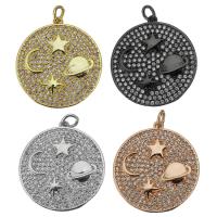 Cubique Pendentif en laiton zircon pavent, Plat rond, Placage, pavé de micro zircon, plus de couleurs à choisir Environ 3mm, Vendu par PC