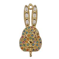 Cubic Zirconia Micro Pave Brass Connector, Rabbit, gold color plated, micro pave cubic zirconia & 1/1 loop Approx 1.5mm 