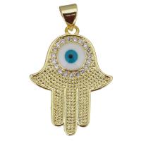 laiton Pendentif, Mal Hamsa yeux, Placage de couleur d'or, bijoux de mode & pavé de micro zircon Environ Vendu par PC