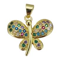Animal Brass Pendants, Butterfly, gold color plated, fashion jewelry & micro pave cubic zirconia Approx 