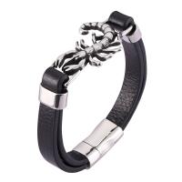 Stainless Steel Chain Bracelets, with PU Leather, fashion jewelry & Unisex black 