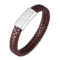 Stainless Steel Chain Bracelets, with PU Leather, fashion jewelry & Unisex 12mm 