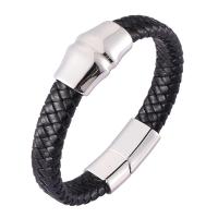 Stainless Steel Chain Bracelets, with PU Leather, fashion jewelry & Unisex black 