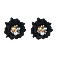 Zinc alliage strass Stud Earring, alliage de zinc, avec perle de plastique, fleur, Placage, pour femme & avec strass, plus de couleurs à choisir, 25*25mm, Vendu par paire