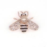 Brass Brooch, with Plastic Pearl, Bee, plated, cute & fashion jewelry & for woman & with rhinestone nickel, lead & cadmium free, 40*30mm 