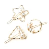 Zinc Alloy Hair Clip, with Plastic Pearl, gold color plated & for woman & with rhinestone, nickel, lead & cadmium free, 50mm 