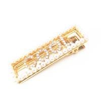 Zinc Alloy Alligator Hair Clip, with Plastic Pearl, gold color plated & for woman & with rhinestone & hollow, nickel, lead & cadmium free, 60*13mm 