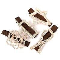 Zinc Alloy Alligator Hair Clip, gold color plated & for woman & with rhinestone, brown, nickel, lead & cadmium free, 60mm 
