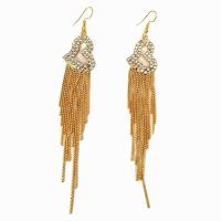 Zinc Alloy Tassel Earring, Heart, gold color plated, for woman & with rhinestone, nickel, lead & cadmium free, 130*27mm 