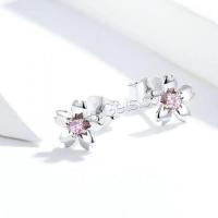Sterling Silver Stud Earring, 925 Sterling Silver, sterling silver post pin, Flower, platinum plated, hypo allergic & for woman & with cubic zirconia 
