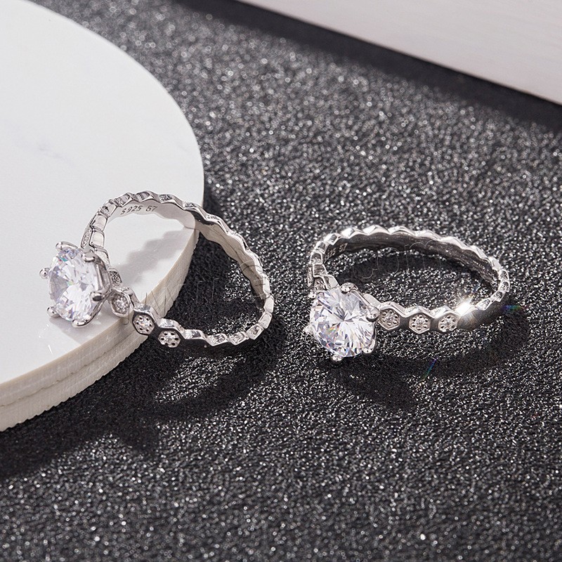 Стерлингового серебра кольцо, 925 пробы, плакирован серебром, разный размер для выбора & Женский & со стразами, продается PC