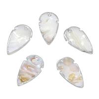 Concha de perla colgante, con metal, chapado en color de platina, Blanco, 39x21x3mm, agujero:aproximado 2mm, aproximado 10PCs/Bolsa, Vendido por Bolsa