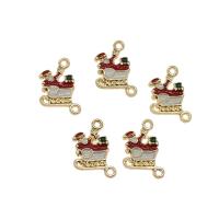 Zinc Alloy Christmas Pendants, Christmas Sleigh, gold color plated, Christmas Design & enamel Approx 1.5mm 