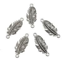 Zinc Alloy Charm Connector, Feather, antique silver color plated, 1/1 loop Approx 2mm 