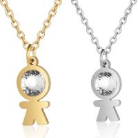 Stainless Steel Jewelry Necklace, Boy, polished, oval chain & for woman & with rhinestone Approx 15.75 Inch 