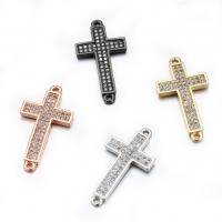 Cubic Zirconia Micro Pave Brass Connector, Cross, plated, micro pave cubic zirconia & 1/1 loop Approx 1mm 