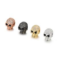 Cubic Zirconia Micro Pave Brass Beads, Skull, plated, vintage & micro pave cubic zirconia Approx 2mm 