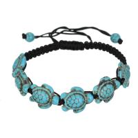 Synthetic Turquoise Bracelet, with Nylon Cord, Turtle, handmade, Unisex, green Approx 5.91-9.85 Inch 