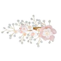 Bridal Hair Flowers, Zinc Alloy, with Cloth, gold color plated, Korean style & with rhinestone 