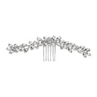 Bridal Decorative Hair Comb, Zinc Alloy, silver color plated, for bridal & with rhinestone 