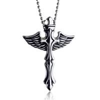 Titanium Steel Jewelry Necklace, Angel Wing Cross, vintage & Unisex & ball chain, original color Approx 18 Inch 
