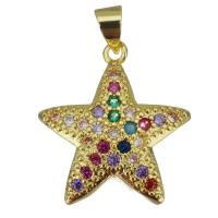 Brass Star Pendants, gold color plated, fashion jewelry & micro pave cubic zirconia Approx 
