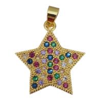 Brass Star Pendants, gold color plated, fashion jewelry & micro pave cubic zirconia Approx 4mm 