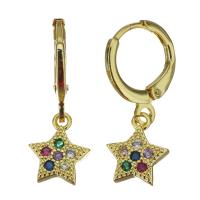 Brass Huggie Hoop Drop Earring, Star, gold color plated, fashion jewelry & micro pave cubic zirconia & for woman, 24mm 