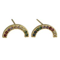 Brass Stud Earring, gold color plated, fashion jewelry & micro pave cubic zirconia & for woman 0.5mm 