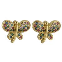 Brass Stud Earring, Butterfly, gold color plated, fashion jewelry & micro pave cubic zirconia & for woman 0.5m 