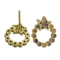 Brass Stud Earring, gold color plated, fashion jewelry & micro pave cubic zirconia & for woman 0.5mm 