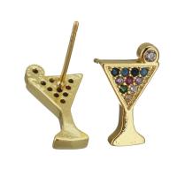 Brass Stud Earring, Cup, gold color plated, fashion jewelry & micro pave cubic zirconia & for woman 0c0.5mm 