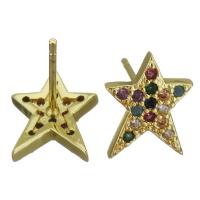 Brass Stud Earring, Star, gold color plated, fashion jewelry & micro pave cubic zirconia & for woman 0.5mm 