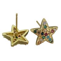 Brass Stud Earring, Star, gold color plated, fashion jewelry & micro pave cubic zirconia & for woman 0.5mm 